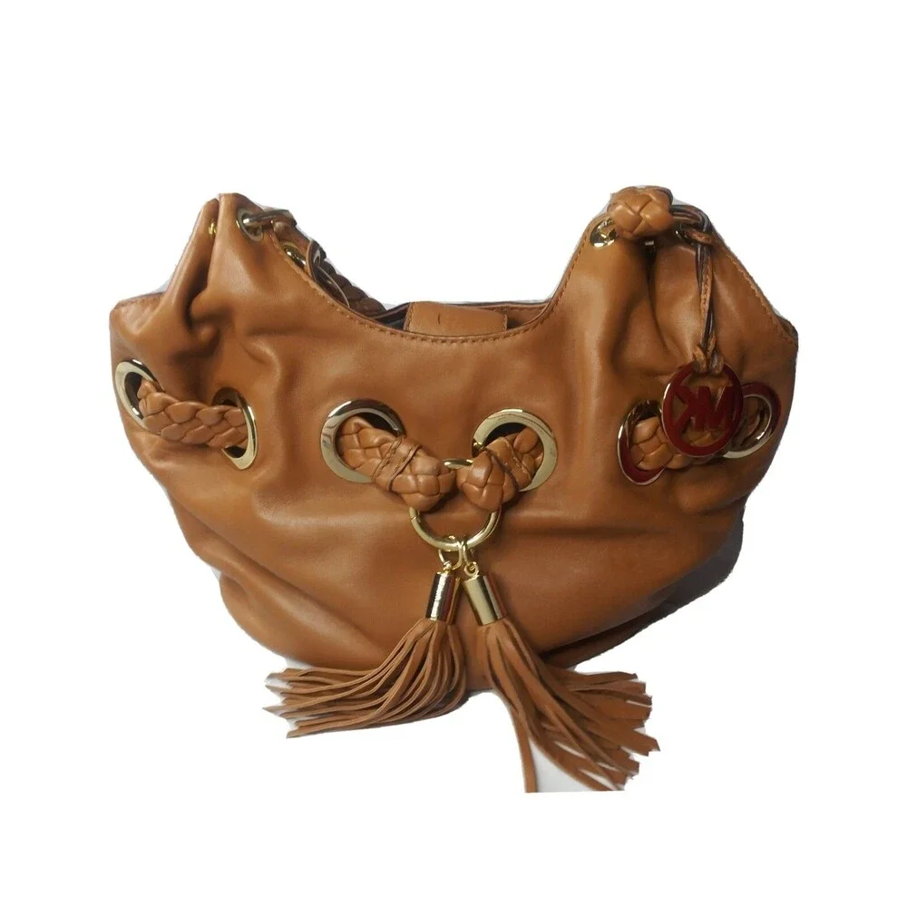 Michael Kors Braided Grommet Large Satchel Shoulder Tote Leather Handbag AS IS